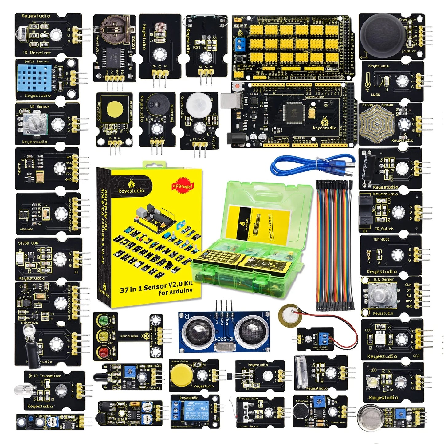 37 in 1 Box Sensor Kit V2.0 Mega Controller Board Sensor Electronic Kit for Arduino Starter Kit 37Pcs Modules