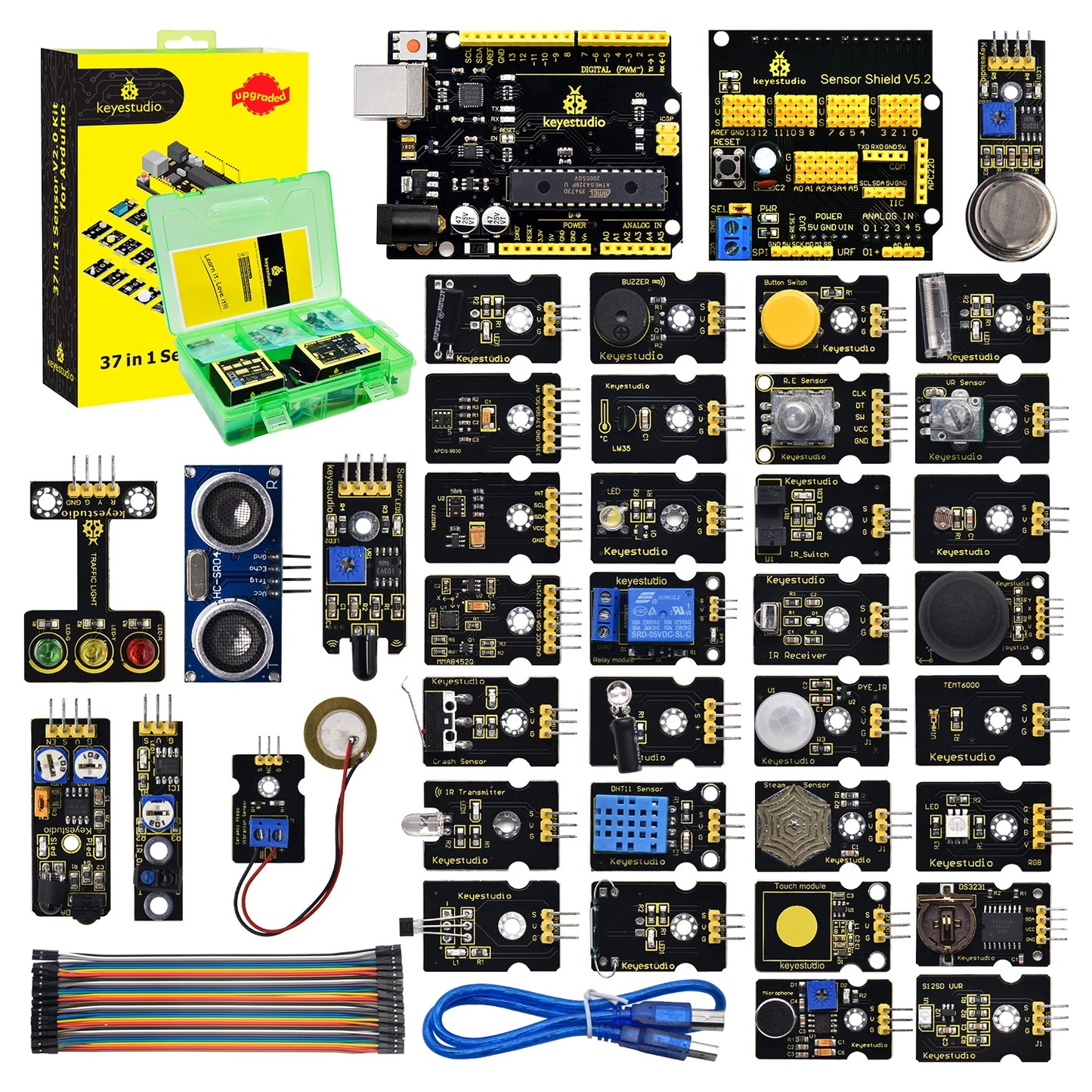 37 in 1 Box Sensor Kit V2.0 Mega Controller Board Sensor Electronic Kit for Arduino Starter Kit 37Pcs Modules