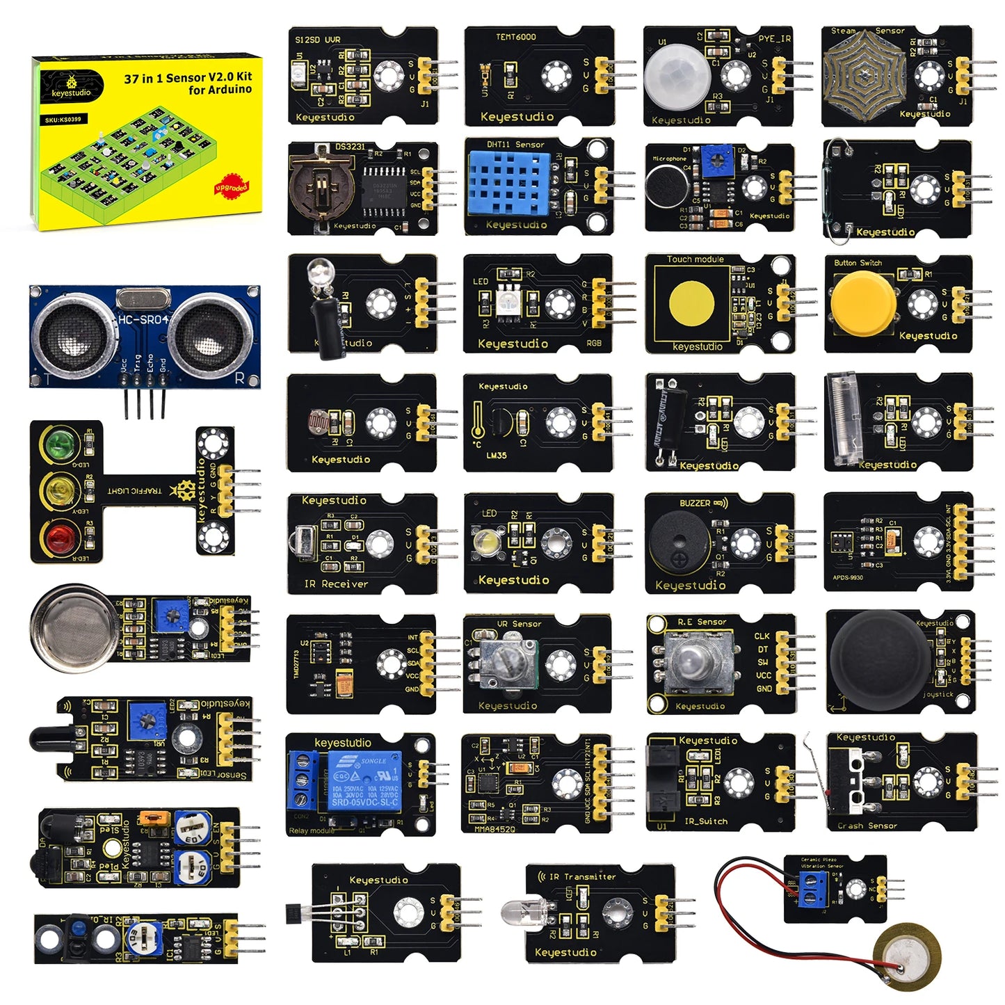 37 in 1 Box Sensor Kit V2.0 Mega Controller Board Sensor Electronic Kit for Arduino Starter Kit 37Pcs Modules