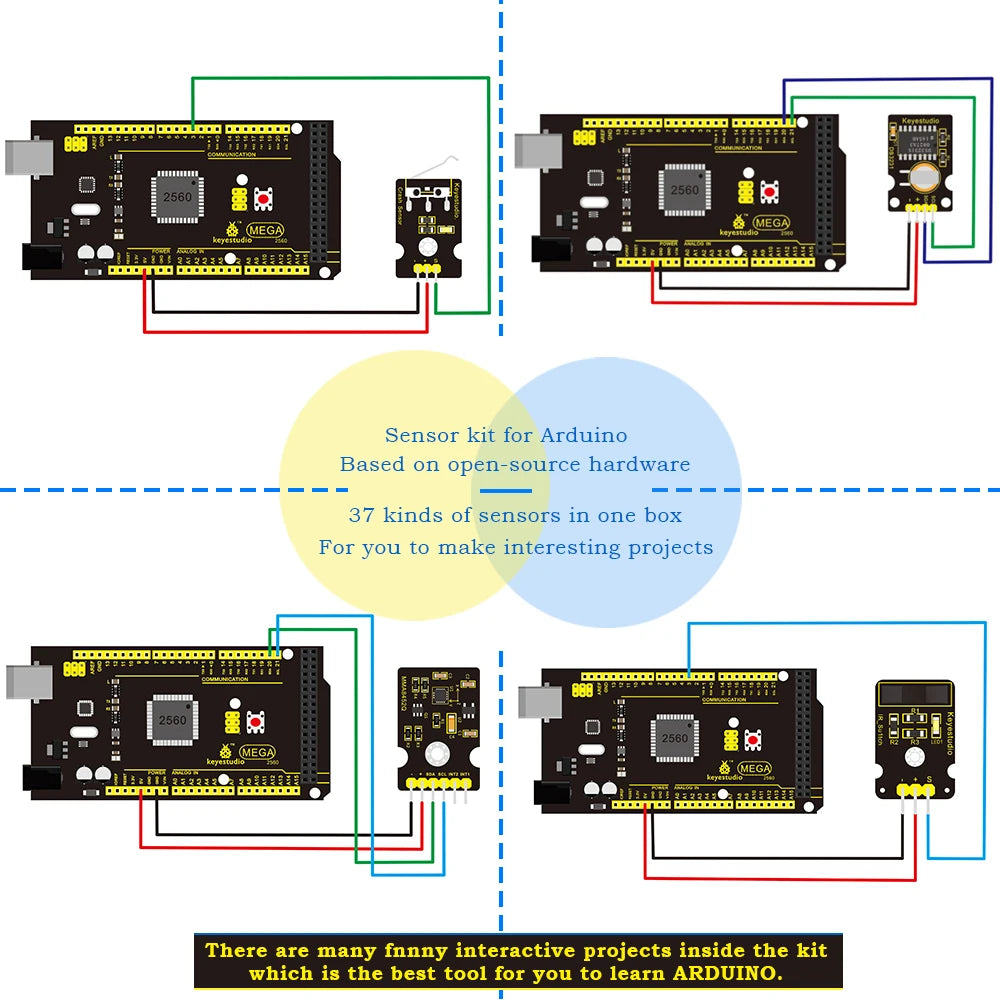 37 in 1 Box Sensor Kit V2.0 Mega Controller Board Sensor Electronic Kit for Arduino Starter Kit 37Pcs Modules
