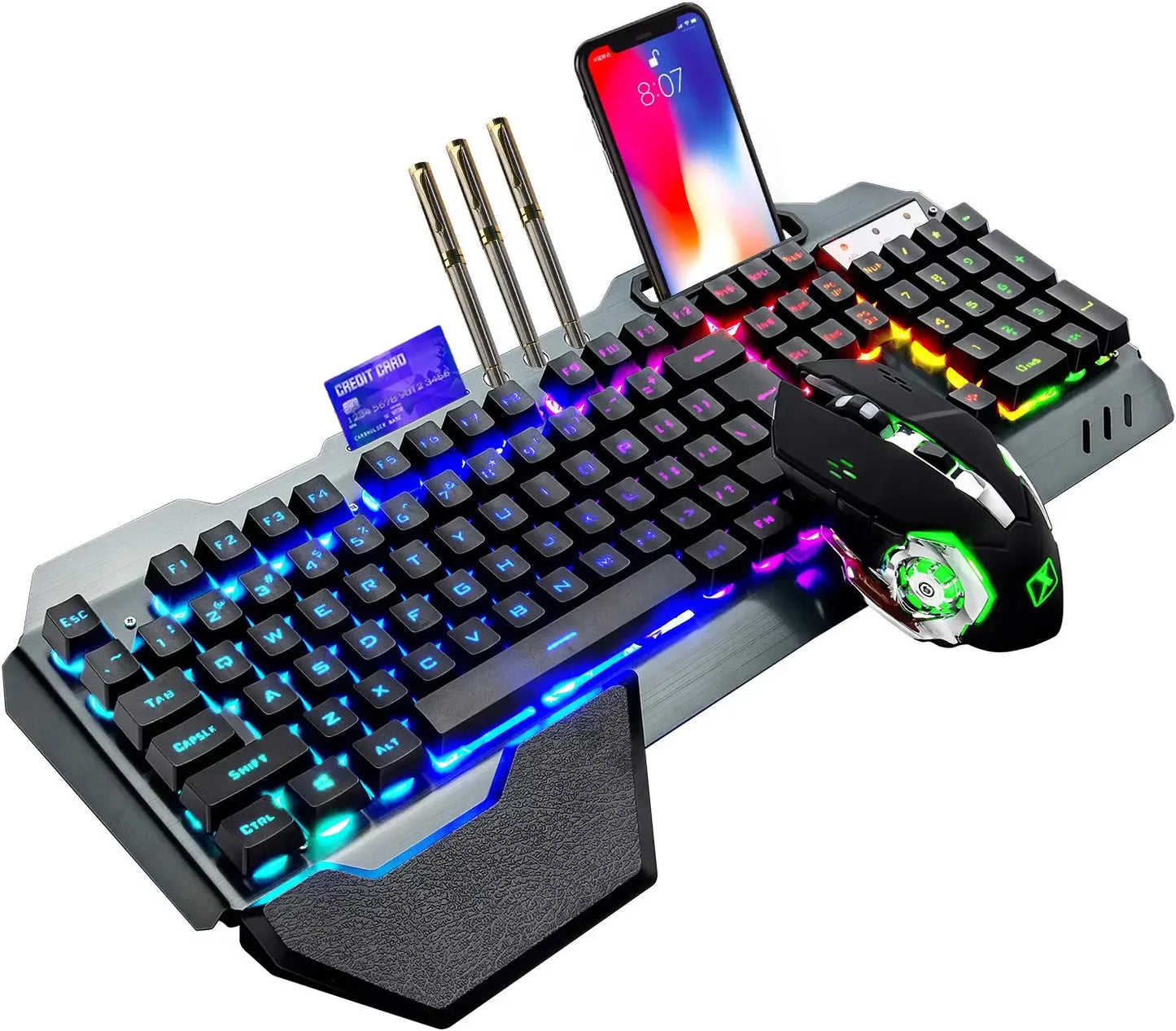 Wireless Gaming Keyboard and Mouse,Rgb Backlit Rechargeable Mouse,Removable Hand Rest for PC Gamer