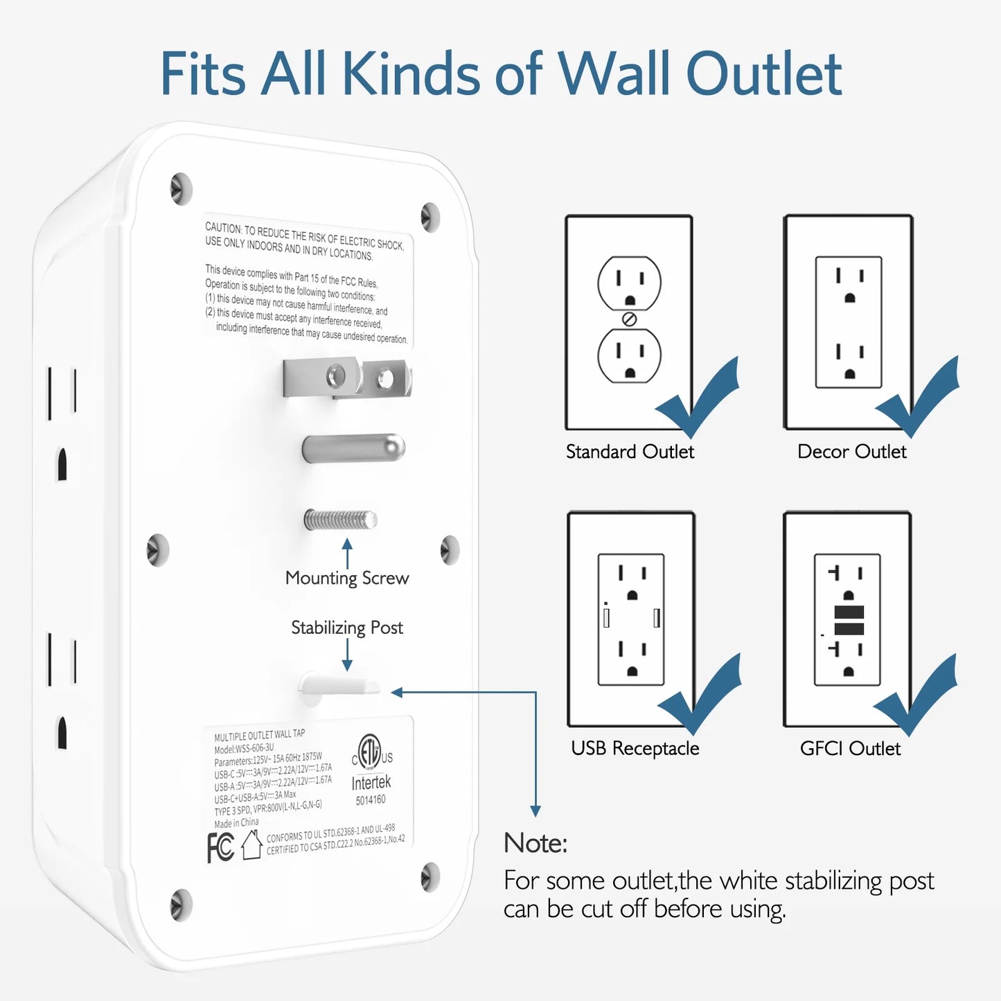 Surge Protector with USB, Multi Plug Outlet Extender, 6 Outlets Wall Adapter, Electrical Outlet Expander, Multiple Outlet Wall Tap Charger, Power Strip with Surge Protection