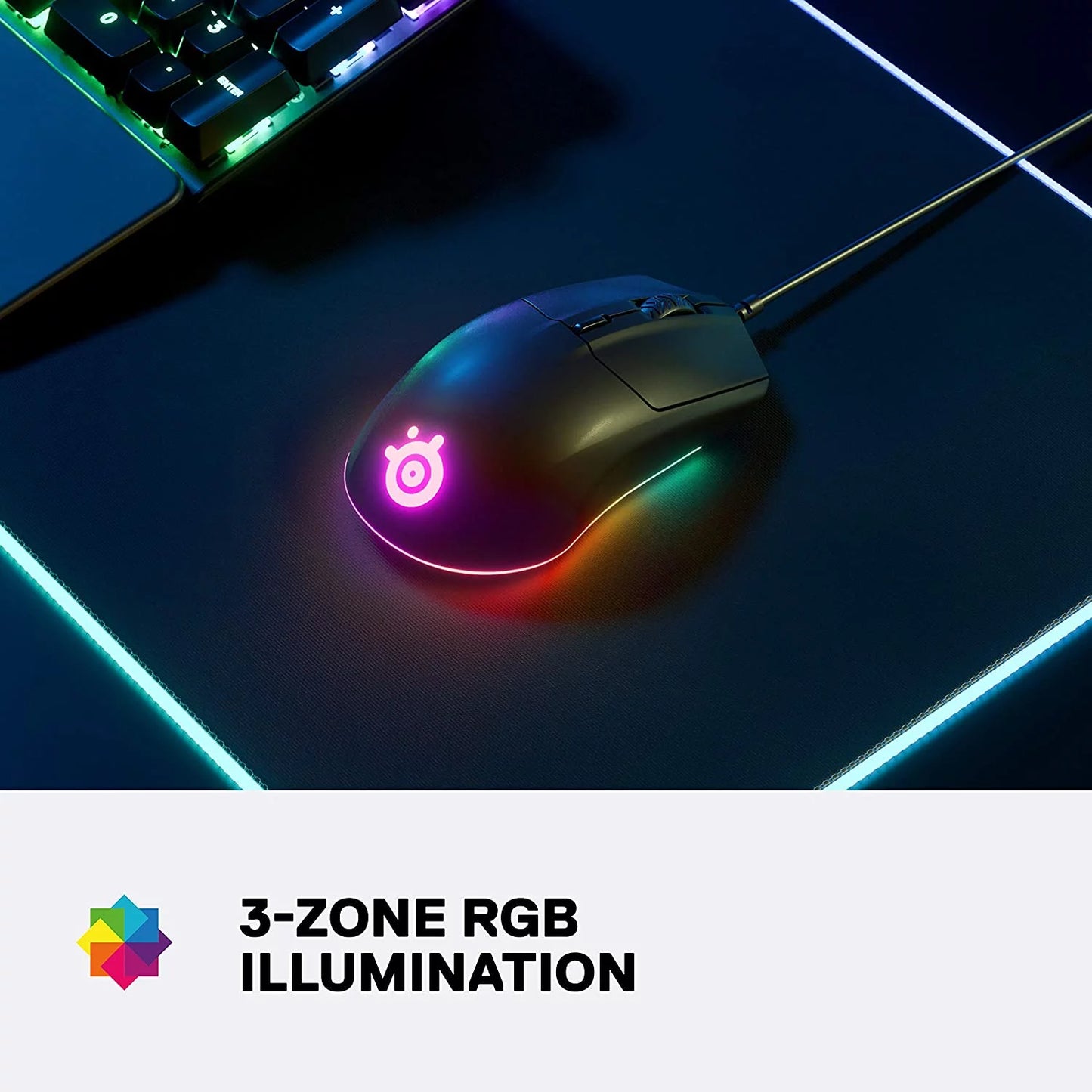 Rival 3 Gaming Mouse - 8,500 CPI Truemove Core Optical Sensor - 6 Programmable Buttons - Split Trigger Buttons - Brilliant Prism RGB Lighting