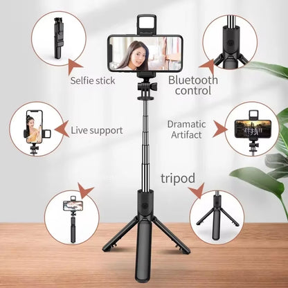 New 3 in 1 Wireless Selfie Tripod with Fill Light Bluetooth Shutter Remote Control Portable Foldable Monopod for Smart Phone