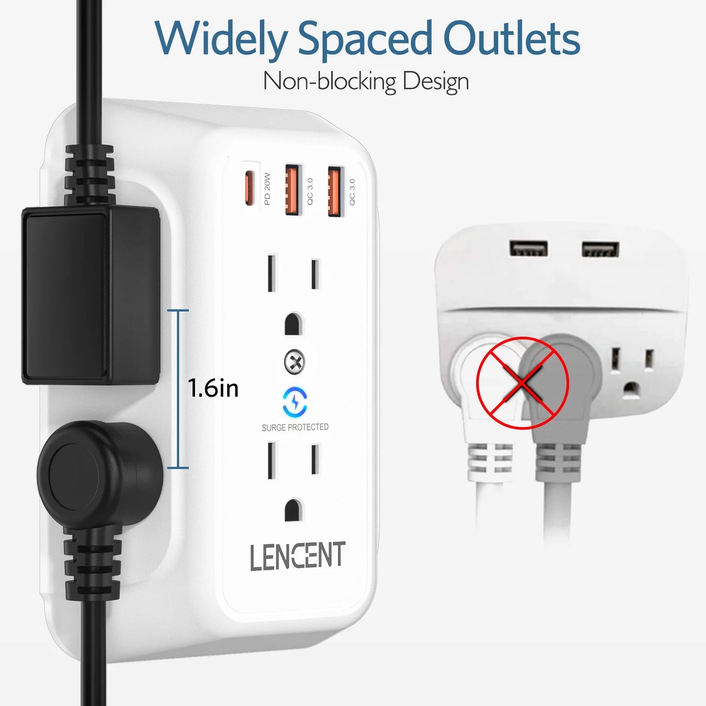 Surge Protector with USB, Multi Plug Outlet Extender, 6 Outlets Wall Adapter, Electrical Outlet Expander, Multiple Outlet Wall Tap Charger, Power Strip with Surge Protection