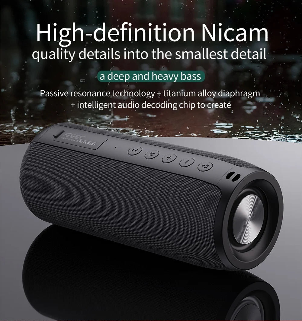 Waterproof Bluetooth Speaker, Portable Wireless Outdoor Speaker with Loud Stereo Sound, Bluetooth 5.0, 30H Playtime, Black