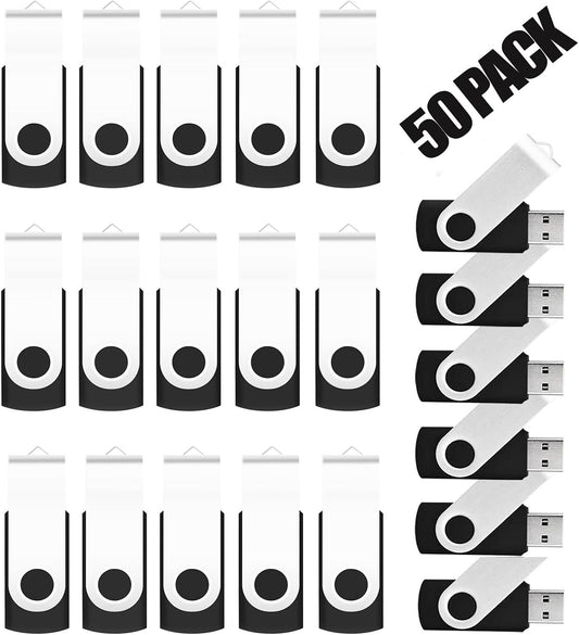 50PCS 1GB Bulk Flash Drives USB 2.0 1GB Flash Drives Pack Thumb Drives Bulk Swivel Bulk USB Drives, Black