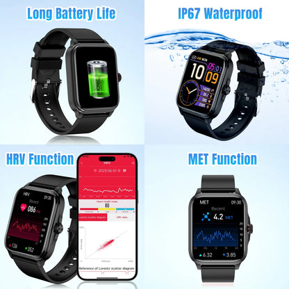 Smart Watch for Android Iphone 1.91" Full Touch HD Screen Sport Fitness Tracker Waterproof Smartwatches Wireless Bluetooth Call for Men Women (Black)